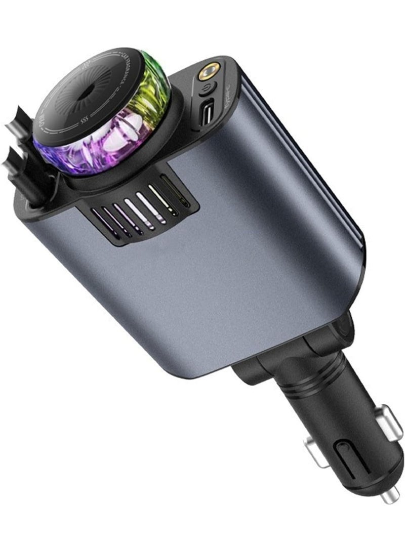 ELTRAZONE D1 5-in-1 Car Charger with Aroma Diffuser, Starlight Laser & Retractable Cable, Black - Image 1