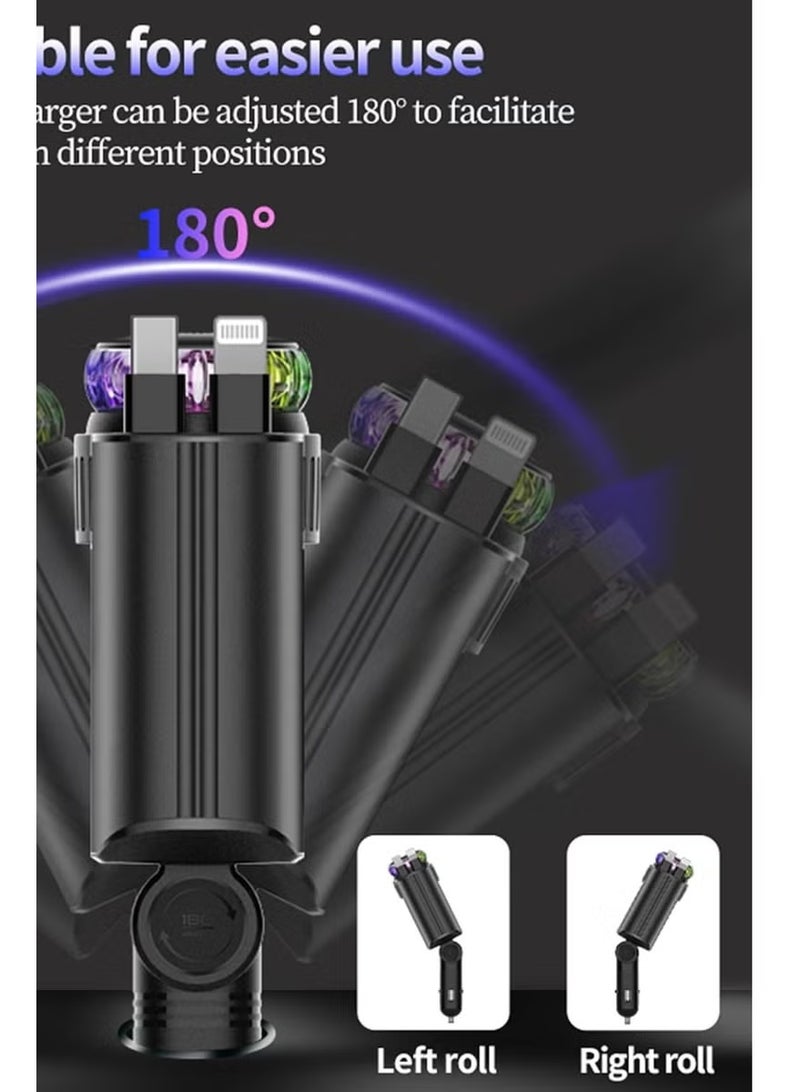 ELTRAZONE D1 5-in-1 Car Charger with Aroma Diffuser, Starlight Laser & Retractable Cable, Black - Image 4