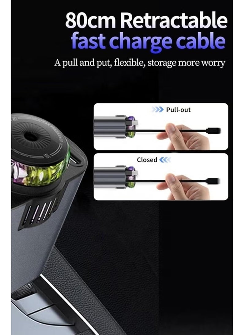 ELTRAZONE D1 5-in-1 Car Charger with Aroma Diffuser, Starlight Laser & Retractable Cable, Black - Image 5