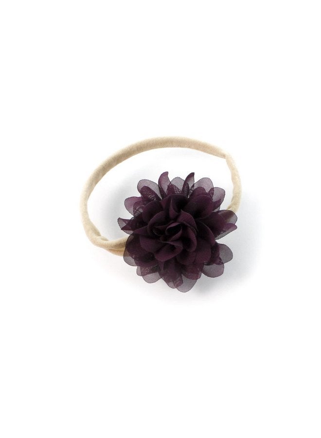 My Lello Baby Girl Rounded Petal Chiffon Flower Nylon Elastic Headbands Set 2pcs - Small - Dusty Lilac/Plum - Image 2