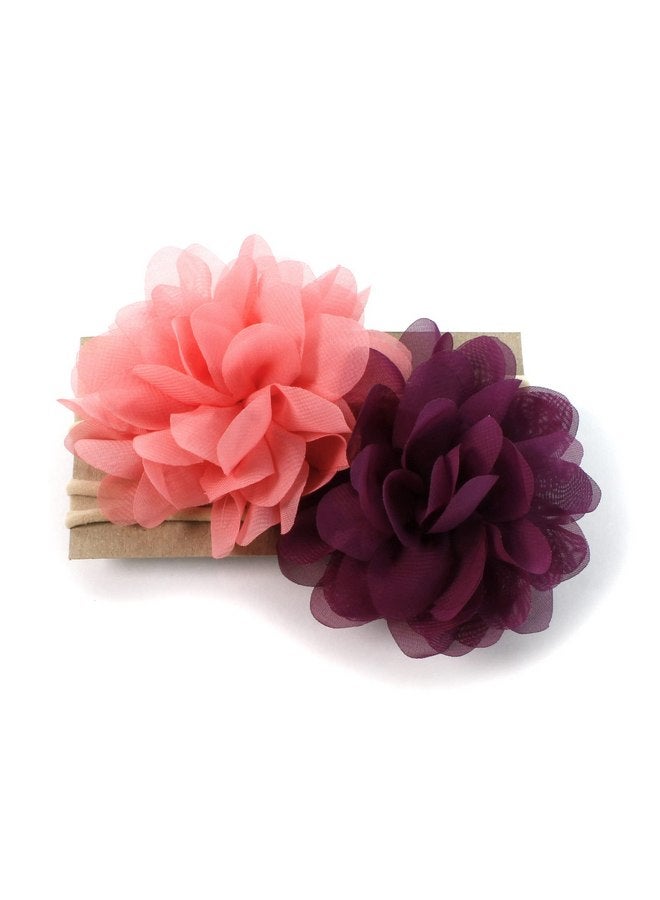My Lello Baby Girl Rounded Petal Chiffon Flower Nylon Elastic Headbands Set 2pcs - Small - Dusty Lilac/Plum - Image 4