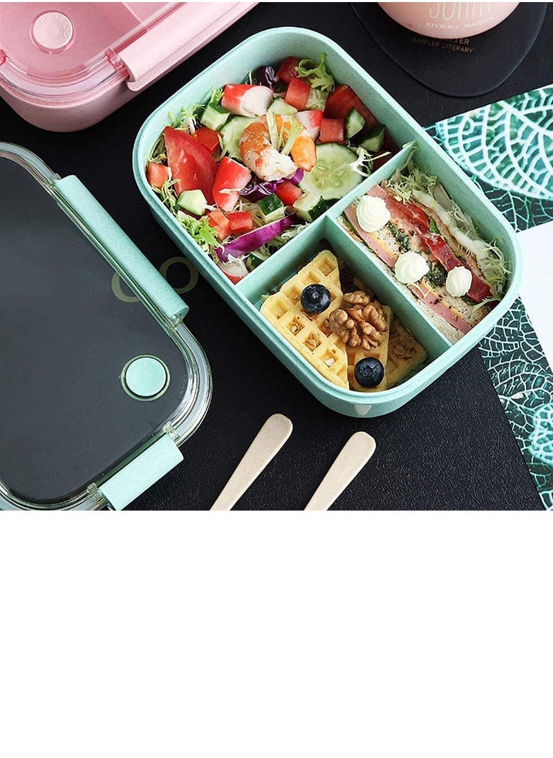 KASTWAVE Bento Lunch Boxes, 3 Compartment Bento Box with Fork and Spoon, Leak Proof Bento Box Microwave Safe, Wheat Straw Bento Lunch Containers BPA Free, Bento Box for Kids Adults (Green)  - Image 4