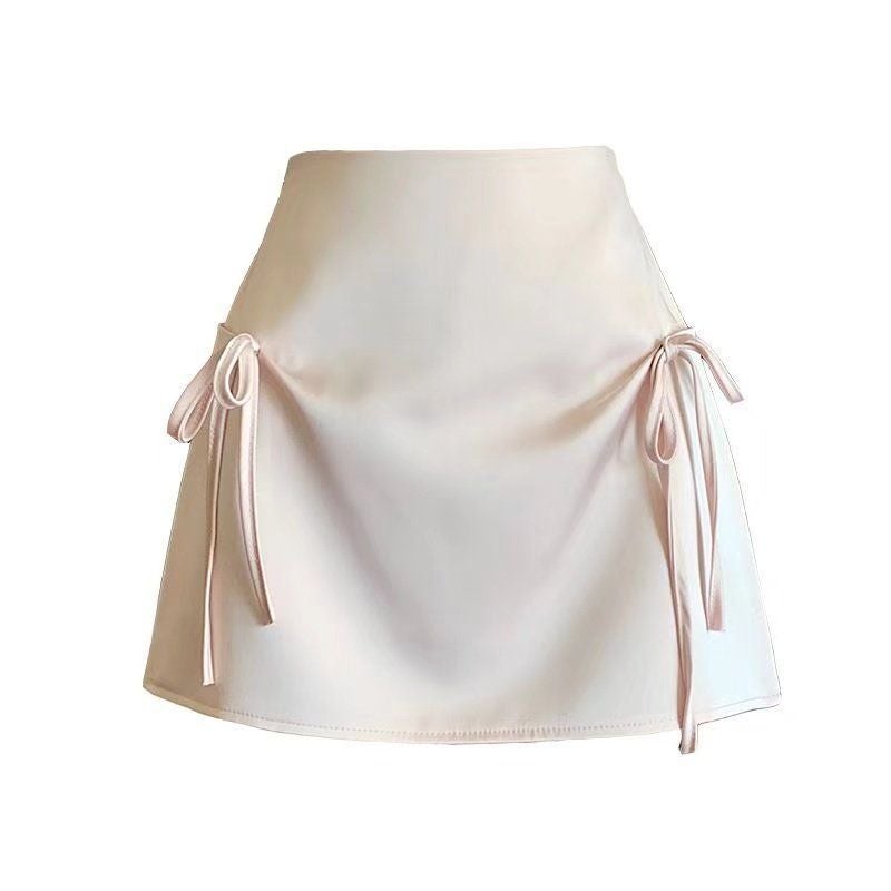 Women's A-Line Mini Skirt with Bow, High Waist, Black (Built-in Shorts) - Image 4