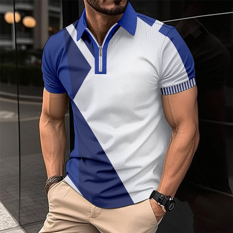 قميص بولو كاجوال بأكمام قصيرة وطبعة بسحاب للرجال - Image 4