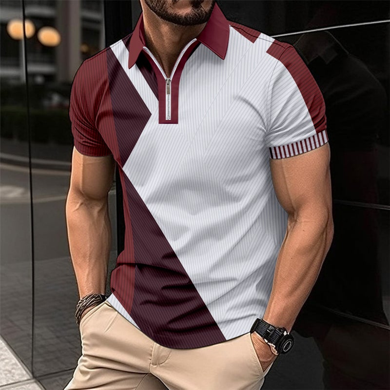قميص بولو كاجوال بأكمام قصيرة وطبعة بسحاب للرجال - Image 3