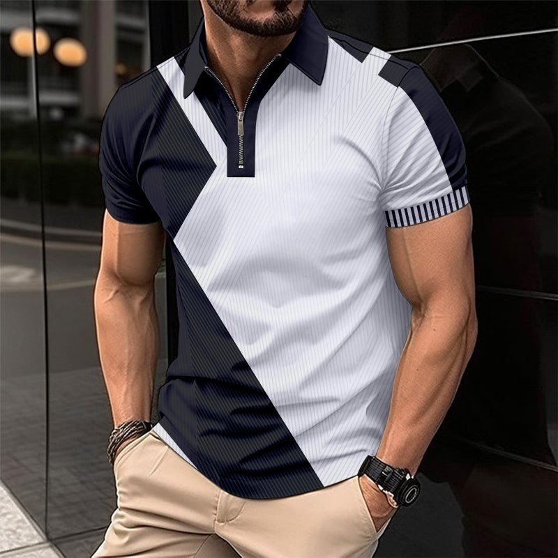قميص بولو كاجوال بأكمام قصيرة وطبعة بسحاب للرجال - Image 1