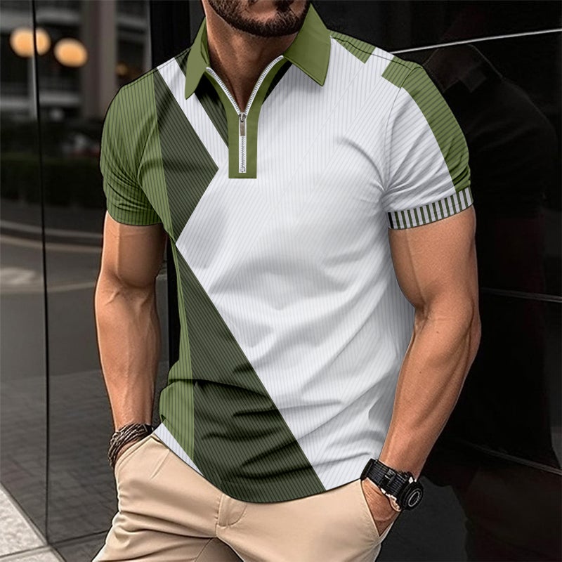 قميص بولو كاجوال بأكمام قصيرة وطبعة بسحاب للرجال - Image 2