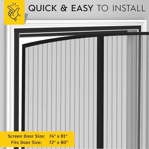 AUGO Magnetic Screen Door - Self Sealing, Heavy Duty, Hands Free Mesh Partition Keeps Bugs Out - Pet and Kid Friendly - Patent Pending Keep Open Feature - 74 Inch x 81 Inch - Image 5