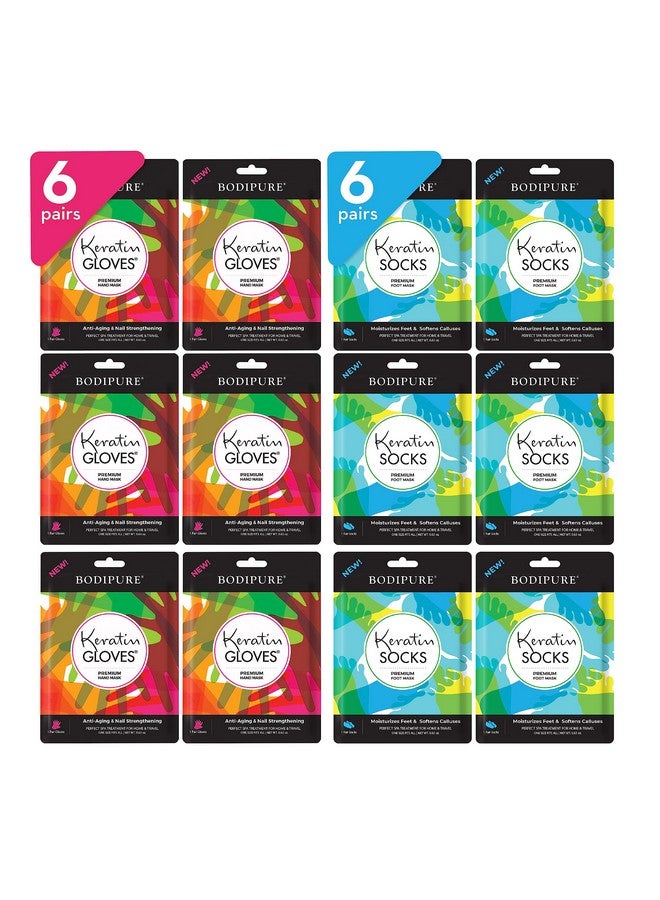 Bodipure Premium Hand And Foot Mask | Moisturizing Kertain Gloves & Socks | Hydrating Dull Dry Hands, Cracked Heels, Callus Softening & Nail Strengthening | Chemical-Free Feet Treatment | (6+6 Pack) - Image 1