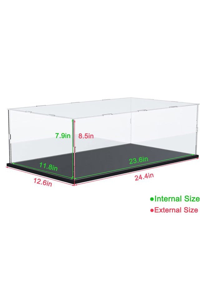Elepure Thickened Clear Acrylic Display Case with Wood-Plastic Base for Lego BTS Dynamite 42096 42083 42056 Figures Transparent Box Organizer Protection, Black Inside 23.6X11.8X7.9inch - Image 2
