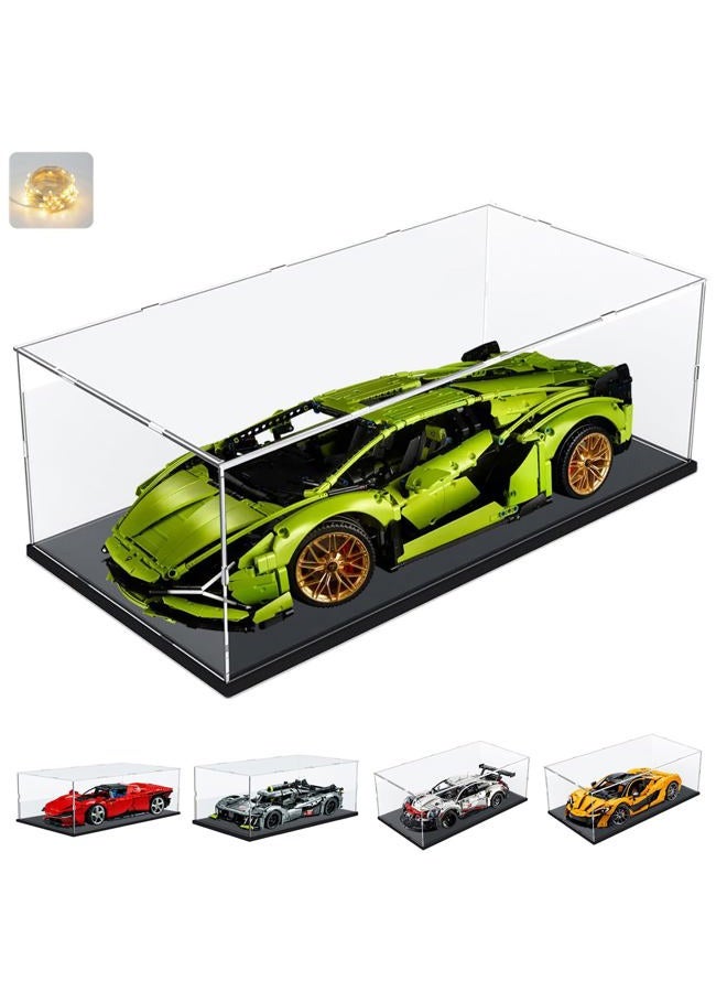 Elepure Thickened Clear Acrylic Display Case with Wood-Plastic Base for Lego BTS Dynamite 42096 42083 42056 Figures Transparent Box Organizer Protection, Black Inside 23.6X11.8X7.9inch - Image 1