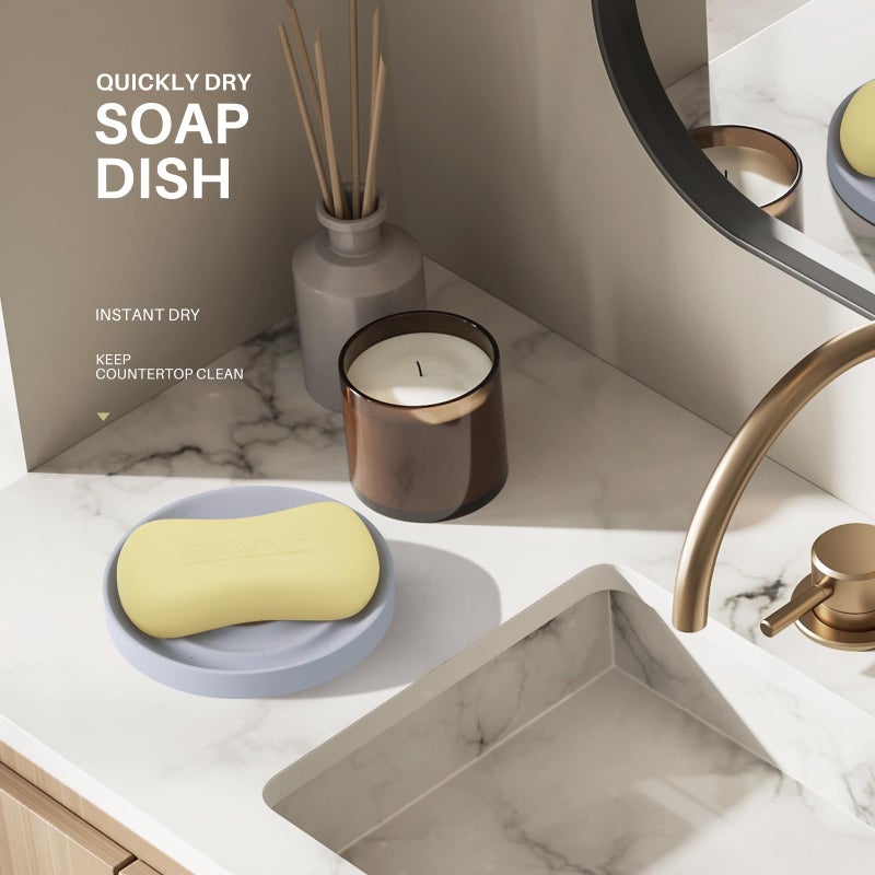 Slow Slog Diatomite Soap Dish Holder  Water Absorbent Stone Soap Dish  Quick Dry Stone Soap Holder  Diatomaceous Earth Soap Tray For Hand Soap  Sponge Holder  Gray - Image 5