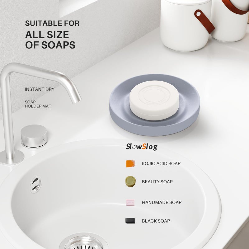 Slow Slog Diatomite Soap Dish Holder  Water Absorbent Stone Soap Dish  Quick Dry Stone Soap Holder  Diatomaceous Earth Soap Tray For Hand Soap  Sponge Holder  Gray - Image 2