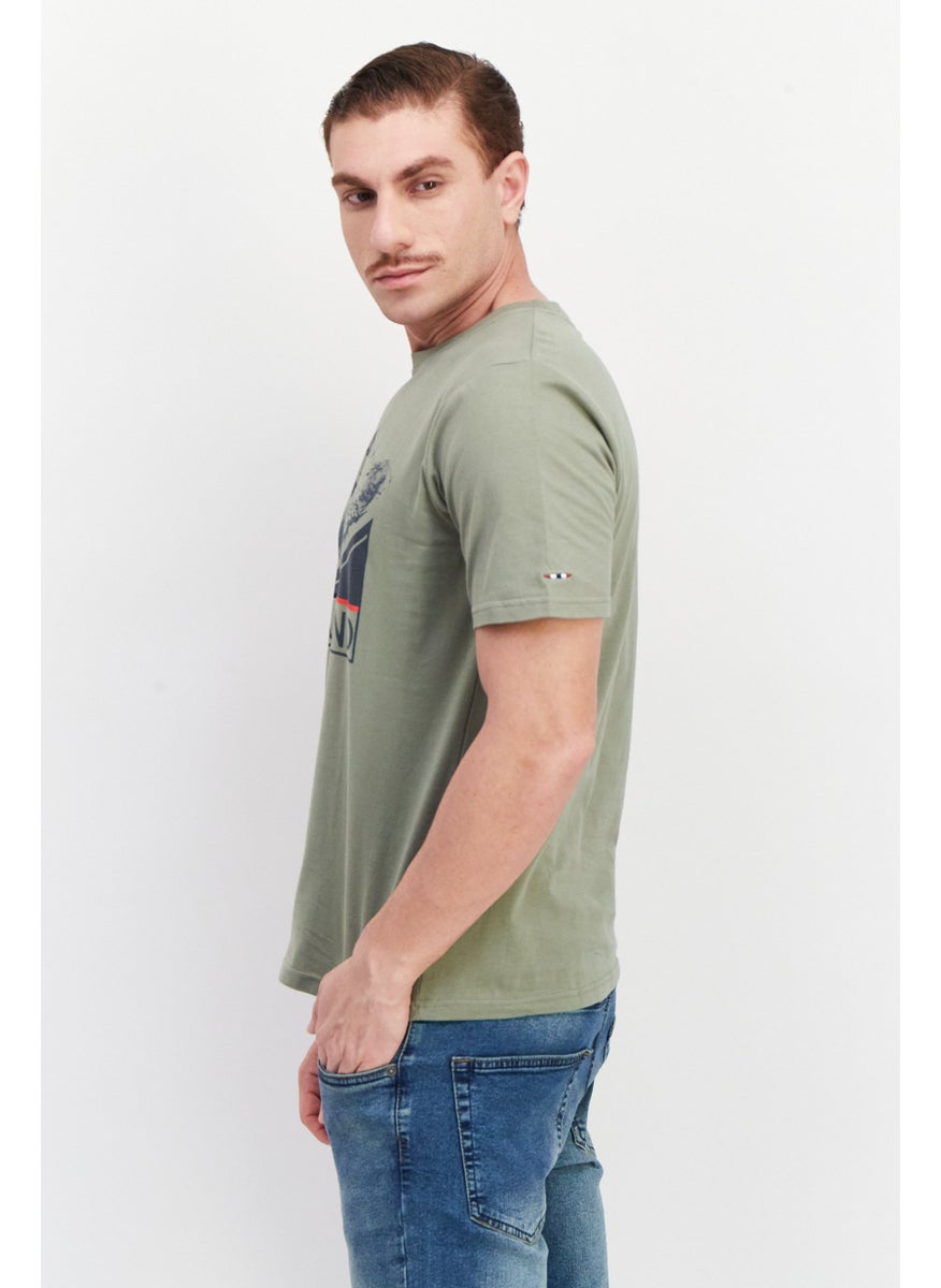 Nordland - Men Crew Neck Short Sleeve Brand Logo T-Shirt, Tea Olive - Image 1