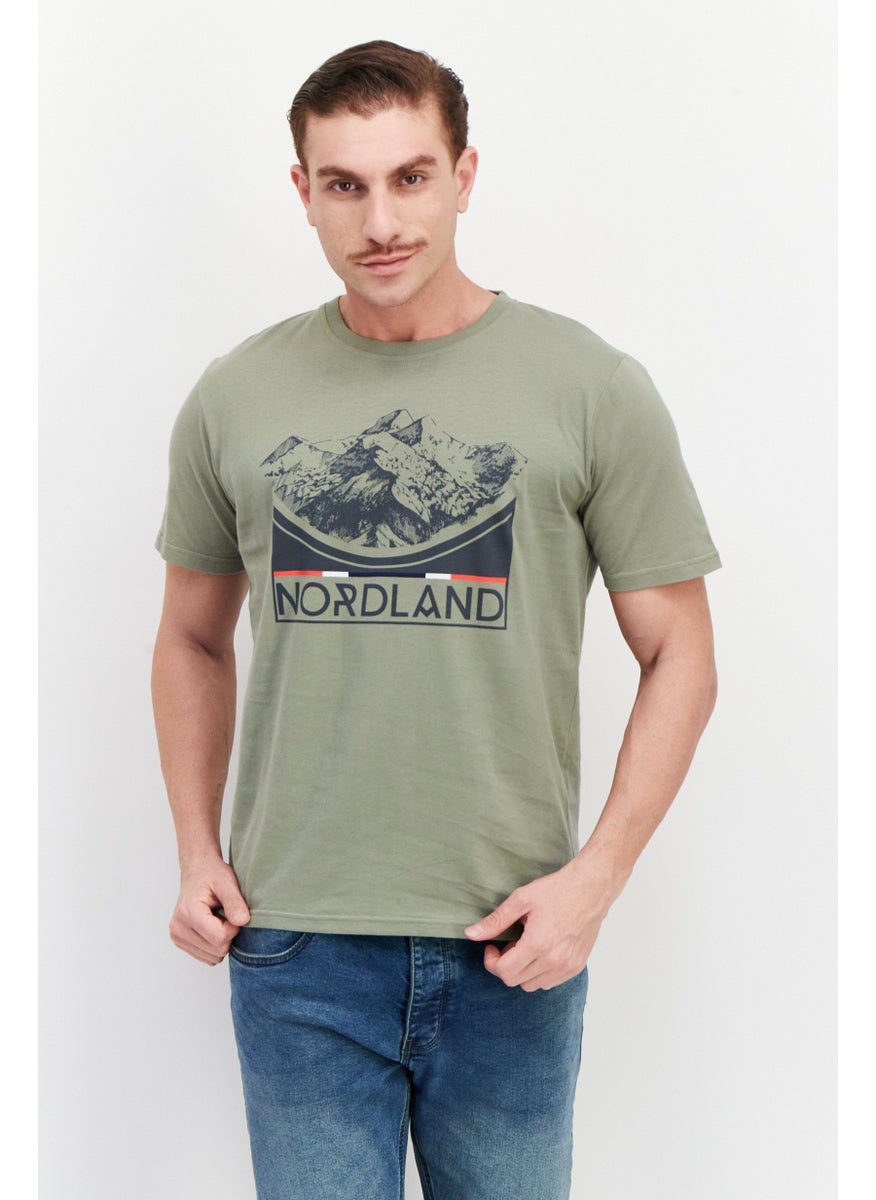 Nordland - Men Crew Neck Short Sleeve Brand Logo T-Shirt, Tea Olive - Image 1