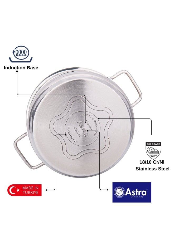 ASTRA 11 Piece 18/10 Stainless Steel Cookware Set Triplex Heavy Capsule Bottom Induction Compatible Premium Pots and Pans Made in Türkiye - Image 4