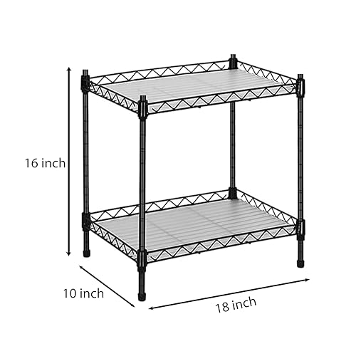 STORACK 2 Tier Heavy Duty Kitchen Storage Rack | Countertop Spice Rack | Pot & Plate Stand | Multipurpose Metal Shelf Organizer with Free Shelf Liners for Kitchen, Bathroom & Desk (18x10x16, Black) - Image 2