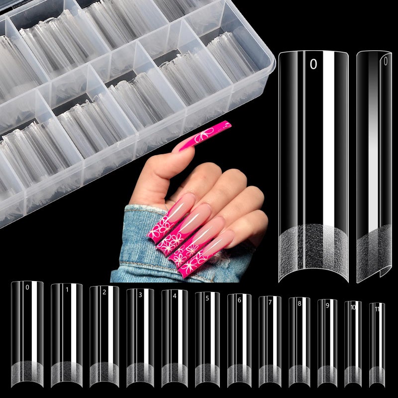 Lionvison Square Nail Tips NO C Curve, 504PCS XL Long Straight Flat Pre Shaped False Nails, Half Cover Clear Nail Tips for Acrylic Nails, French Nail Extensions for Nail Salon Home DIY, 12 Sizes - Image 1