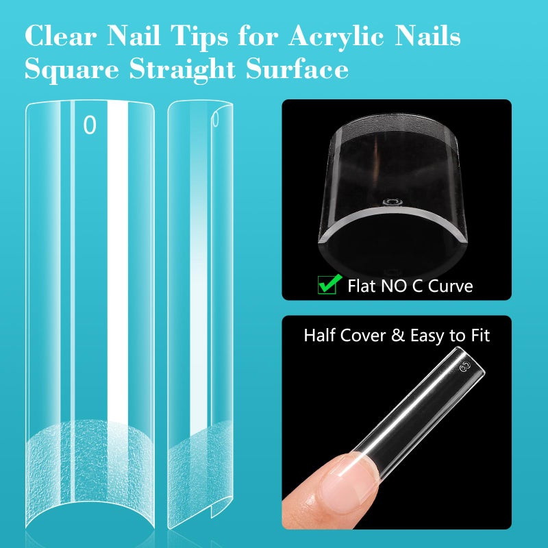 Lionvison Square Nail Tips NO C Curve, 504PCS XL Long Straight Flat Pre Shaped False Nails, Half Cover Clear Nail Tips for Acrylic Nails, French Nail Extensions for Nail Salon Home DIY, 12 Sizes - Image 3