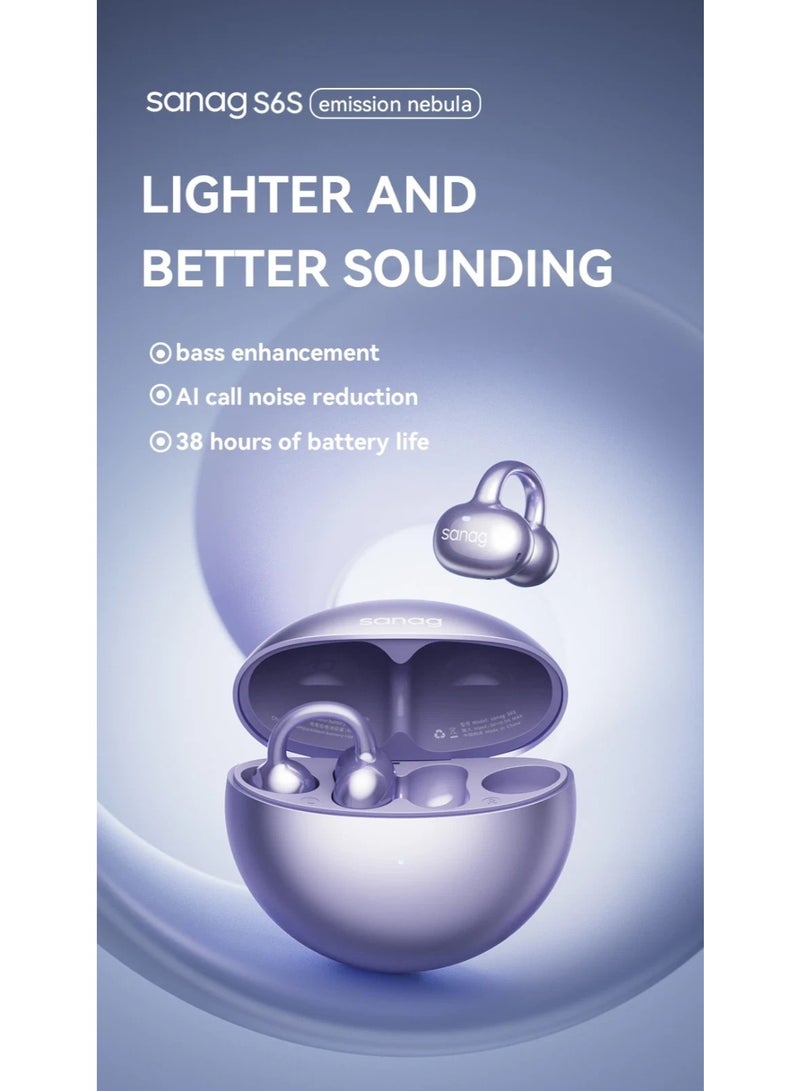 Sanag S6S True Wireless Bluetooth Clip-On Earphones with Microphone, 38H Battery Life, Lavender - Image 3