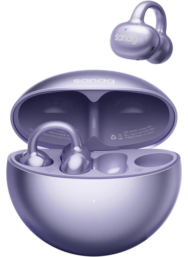 Sanag S6S True Wireless Bluetooth Clip-On Earphones with Microphone, 38H Battery Life, Lavender - Image 1