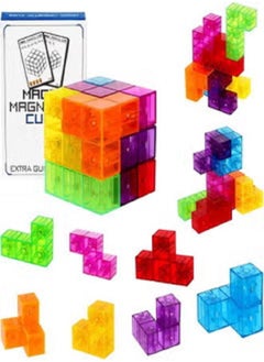 Magnetic Building Blocks Magic Magnetic 3D Puzzle Cubes, Set of 7 Multi Shapes Magnetic Blocks with 54 Guide Cards, Children's Educational Toys and Stress Relief Fidget Toys for Kids Adults