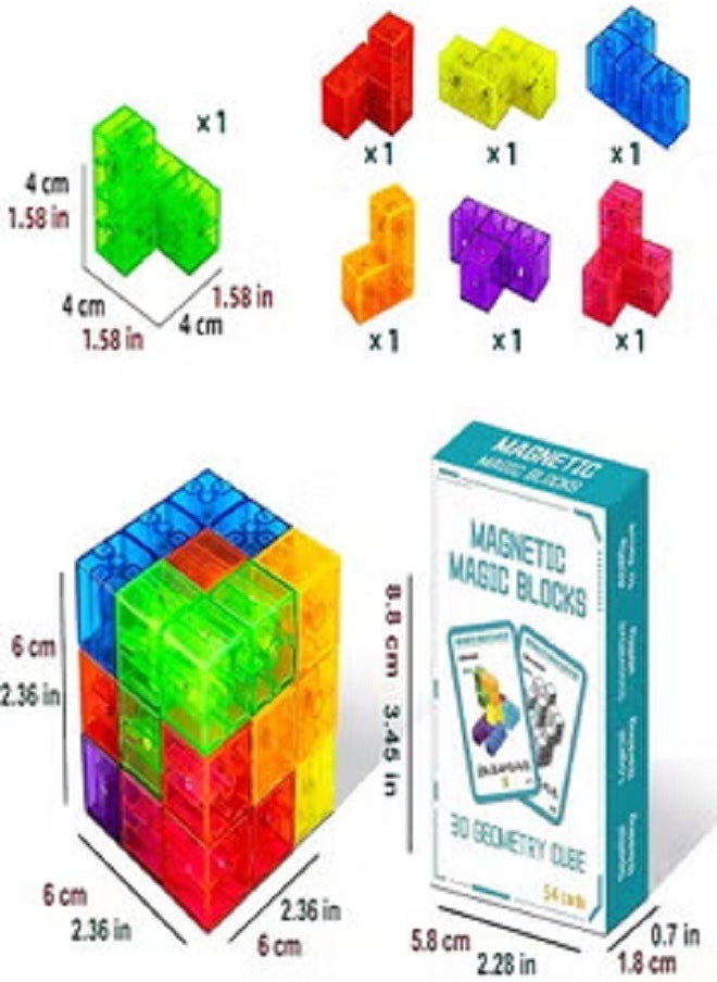 Generic - Magnetic Building Blocks Magic Magnetic 3D Puzzle Cubes, Set of 7 Multi Shapes Magnetic Blocks with 54 Guide Cards, Children's Educational Toys and Stress Relief Fidget Toys for Kids Adults - Image 1