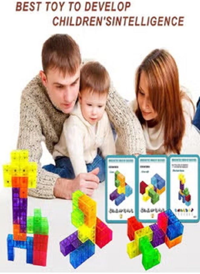 Generic - Magnetic Building Blocks Magic Magnetic 3D Puzzle Cubes, Set of 7 Multi Shapes Magnetic Blocks with 54 Guide Cards, Children's Educational Toys and Stress Relief Fidget Toys for Kids Adults - Image 1