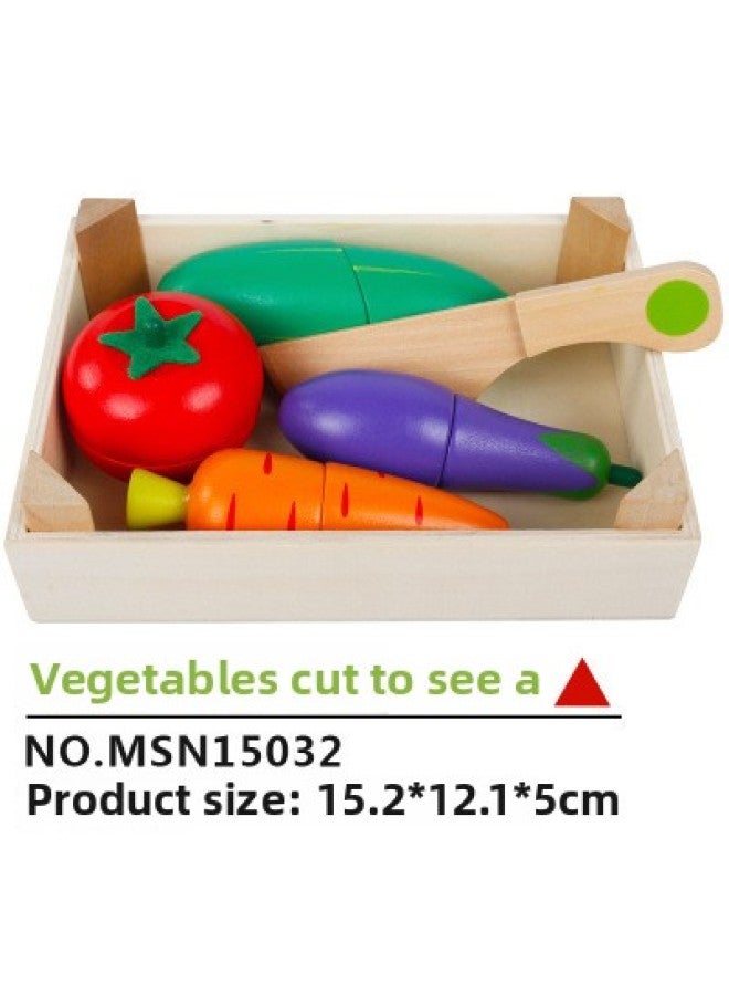 Wooden Children's Educational Early Education Play House Toy Simulation Fruit Cutting And Watching Vegetables Cutting And Playing House Kitchen-Color:Vegetable Cut A - Image 1