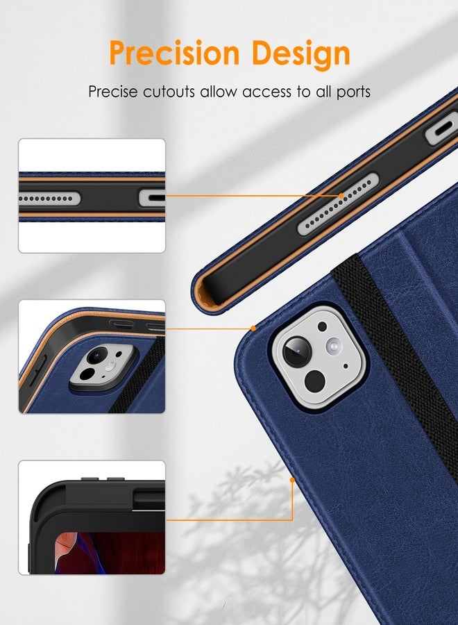 DTTO for iPad Pro 13 inch Case (M4) 2024, Premium Leather Business Folio Stand Cover with Pencil Holder - Auto Wake/Sleep and Multiple Viewing Angles, Built in Hand Strap & Pocket, Navy Blue - Image 5