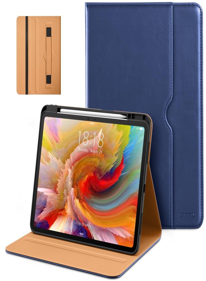 DTTO for iPad Pro 13 inch Case (M4) 2024, Premium Leather Business Folio Stand Cover with Pencil Holder - Auto Wake/Sleep and Multiple Viewing Angles, Built in Hand Strap & Pocket, Navy Blue - Image 1