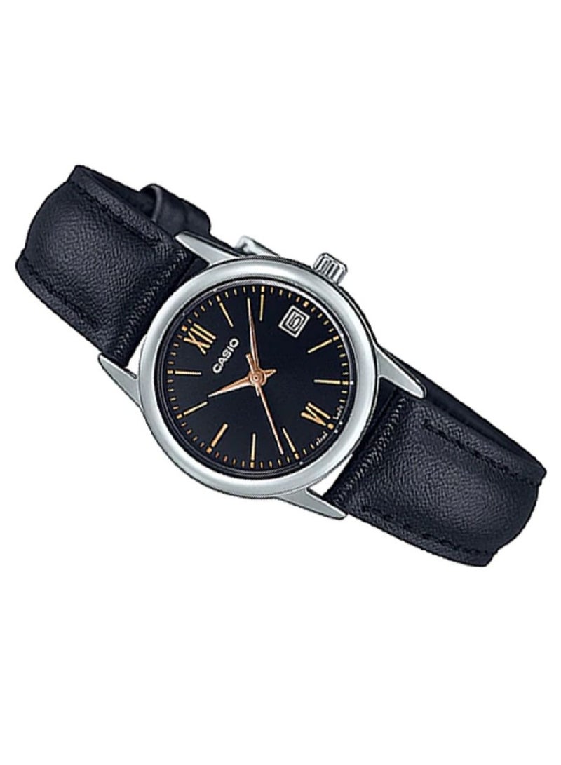 كاسيو ساعة للنساء - انالوج - عرض التاريخ - مينا اسود - بسوار جلدي LTP-V002L-1B3UD - Image 2