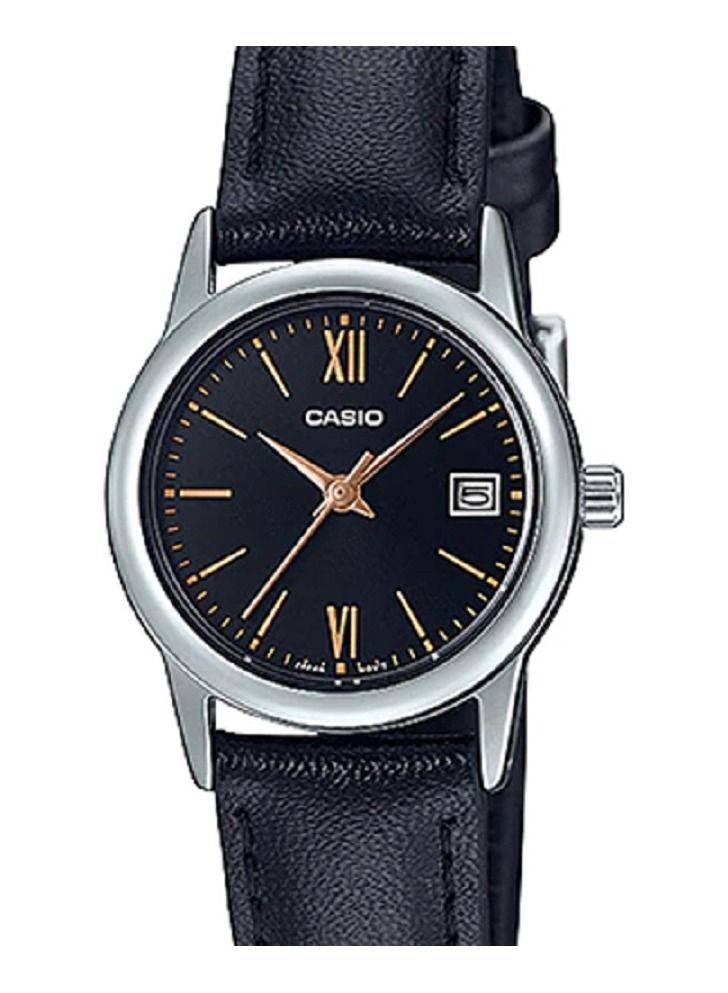 كاسيو ساعة للنساء - انالوج - عرض التاريخ - مينا اسود - بسوار جلدي LTP-V002L-1B3UD - Image 3