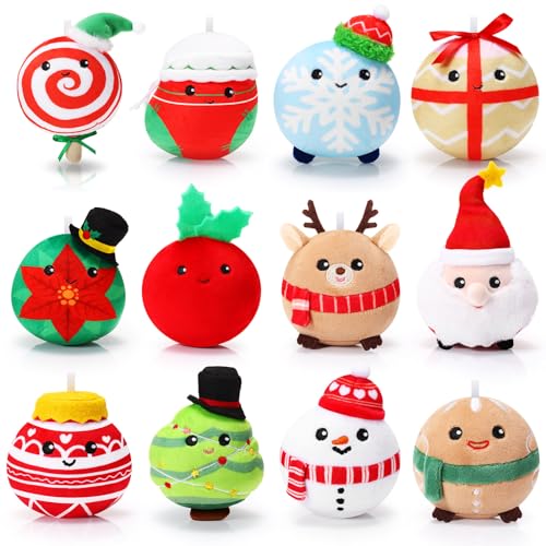 Aoriher 12 Pcs Christmas Plush Ornaments 315 Inch Plush Doll Toy Santa Claus Elk Snowman Gingerbread Man Christmas Tree Snowball Snowflake Gift Box Sock Candy for Xmas Party Favor Gifts - Image 1