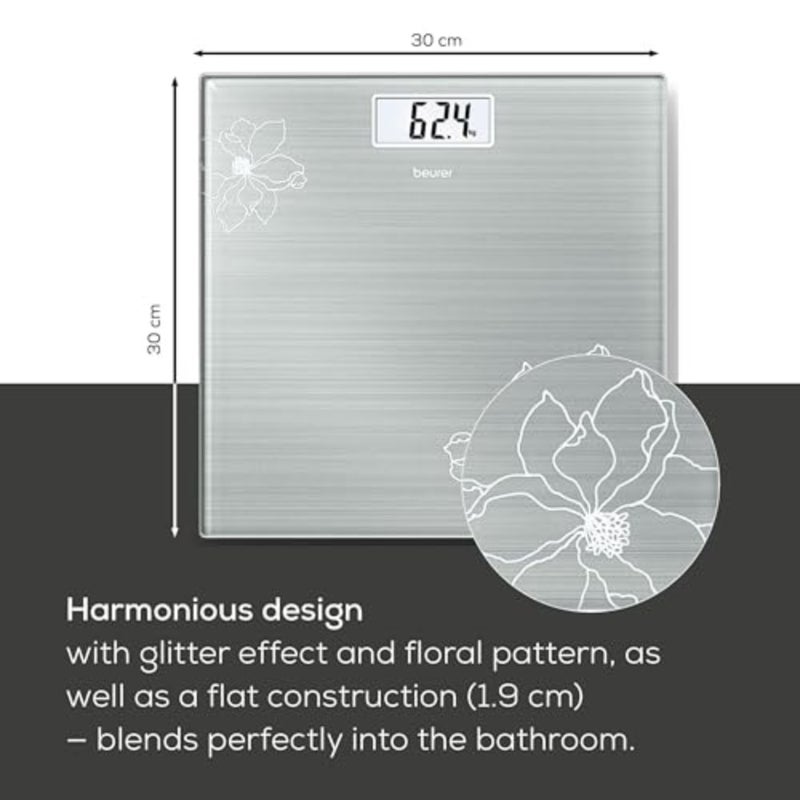GS 10 Digital Glass Scale Sleek Tempered Glass Body Weight Scale with LCD Display, Automatic On/Off, 150kg Capacity German Precision Modern Bathroom Scale 5-Year Warranty - Image 3