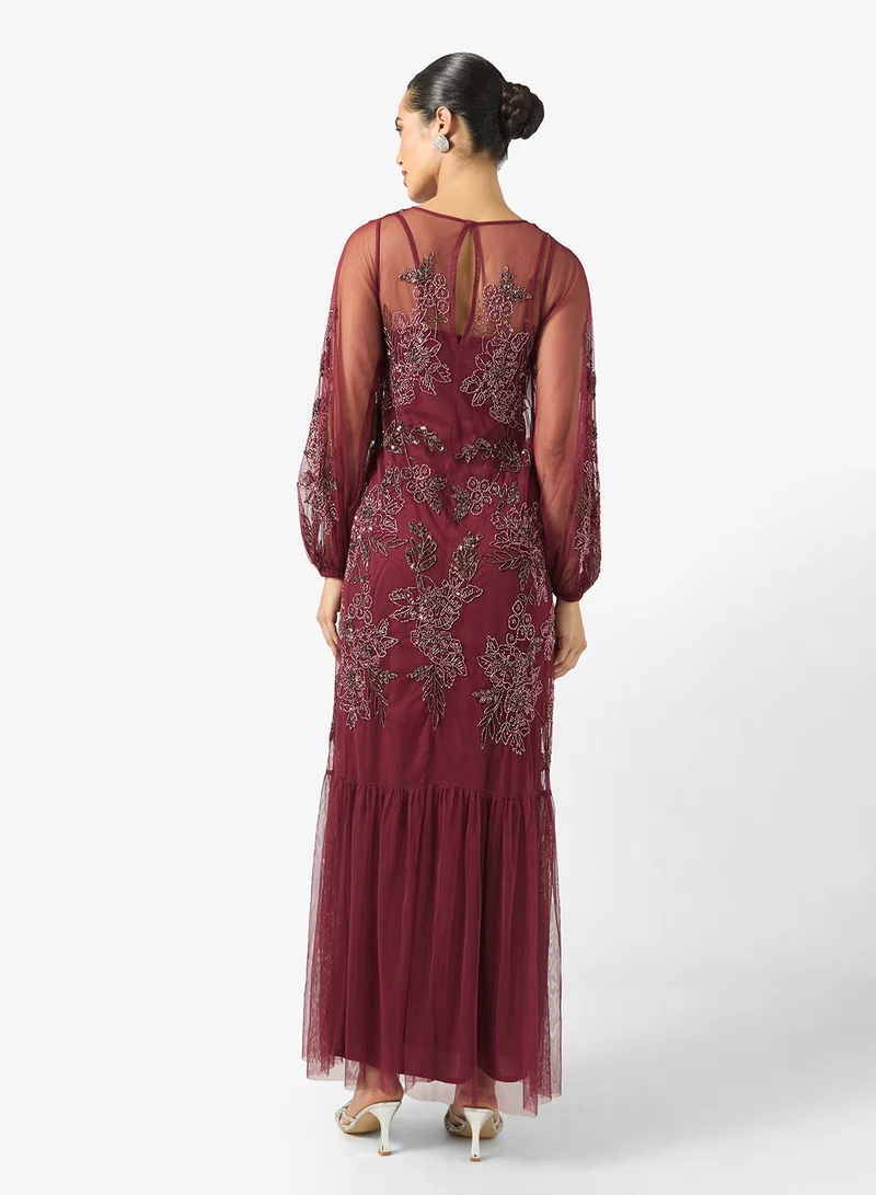 مايا Embellished Mesh Detail Maxi Dress