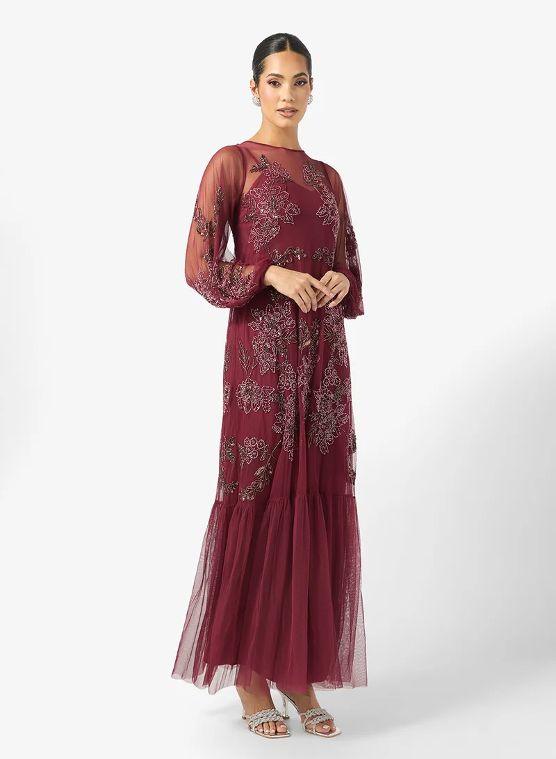 مايا Embellished Mesh Detail Maxi Dress