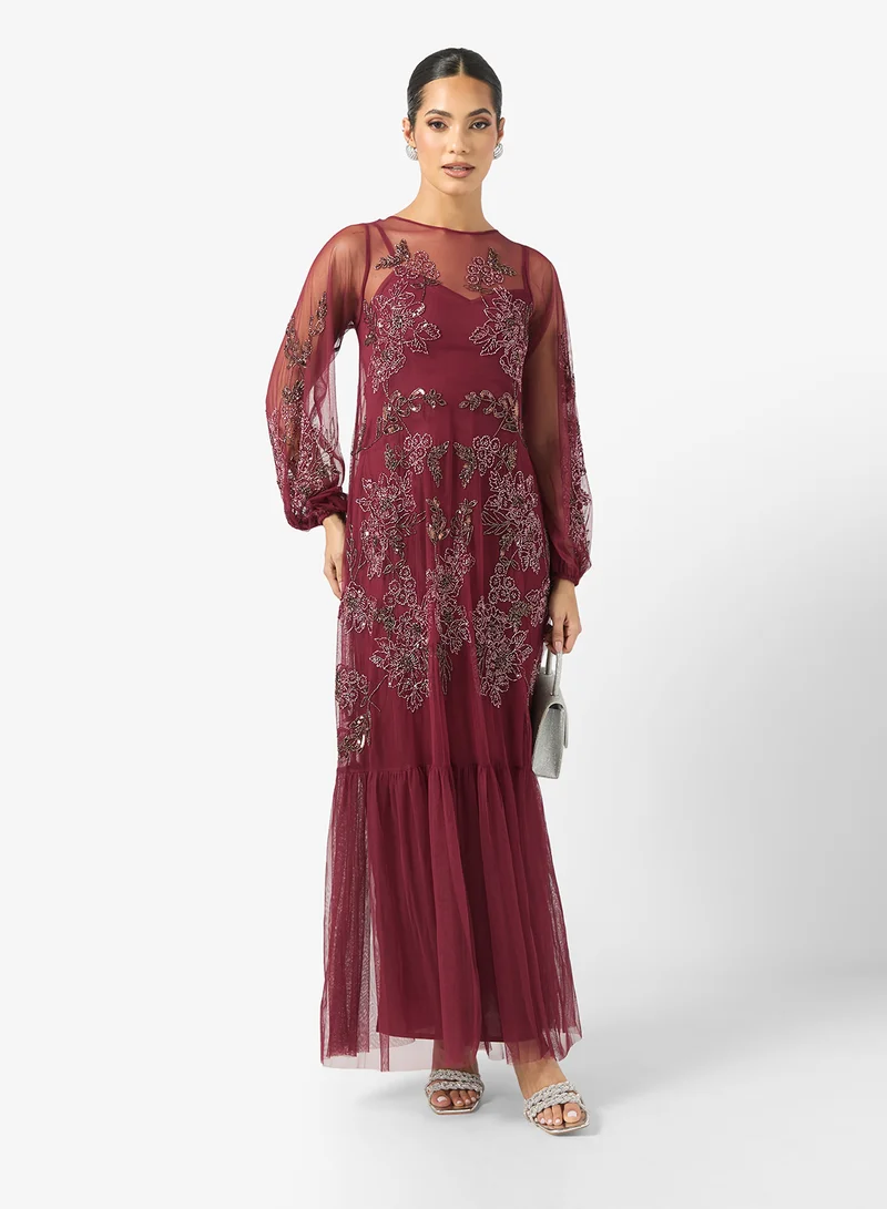 مايا Embellished Mesh Detail Maxi Dress
