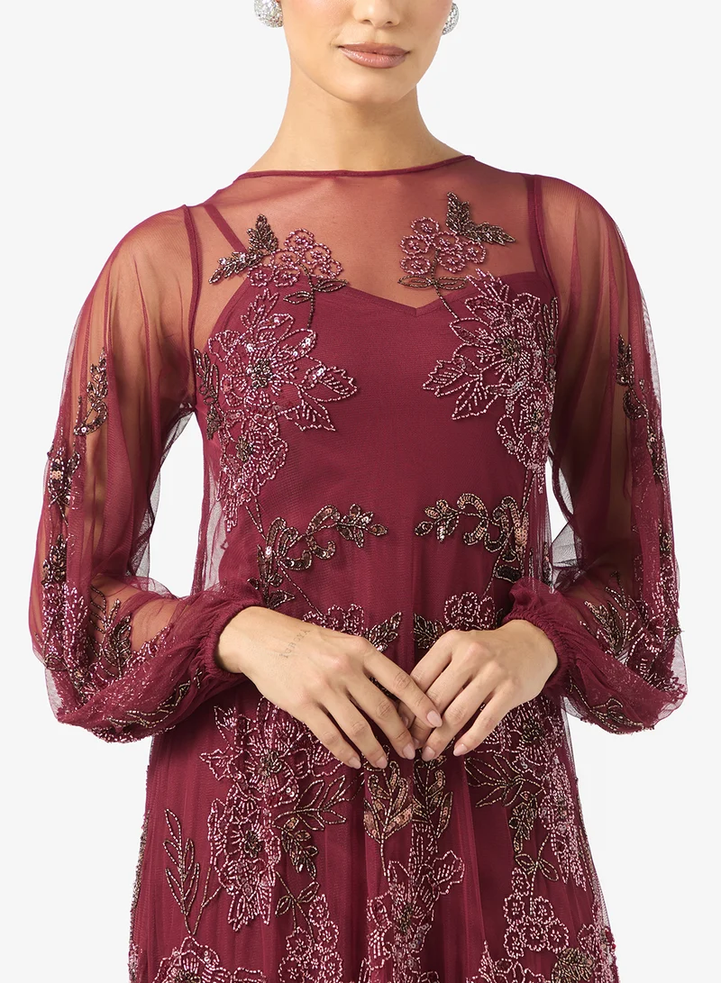 مايا Embellished Mesh Detail Maxi Dress