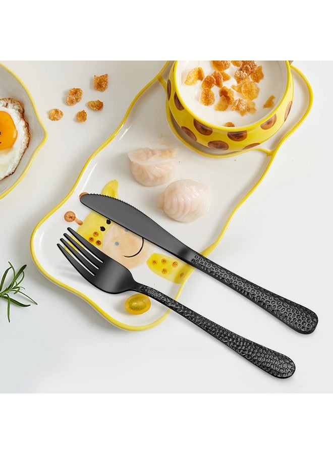 LIANYU 9-Piece Kids Black Silverware Set, Stainless Steel Toddler Utensils, Hammered Metal Flatware Cutlery Set Preschooler, Children Tableware Includes Knives Forks Spoons, Dishwasher Safe - Image 3