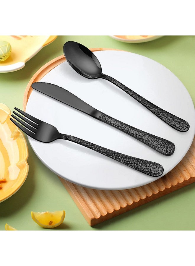 LIANYU 9-Piece Kids Black Silverware Set, Stainless Steel Toddler Utensils, Hammered Metal Flatware Cutlery Set Preschooler, Children Tableware Includes Knives Forks Spoons, Dishwasher Safe - Image 4