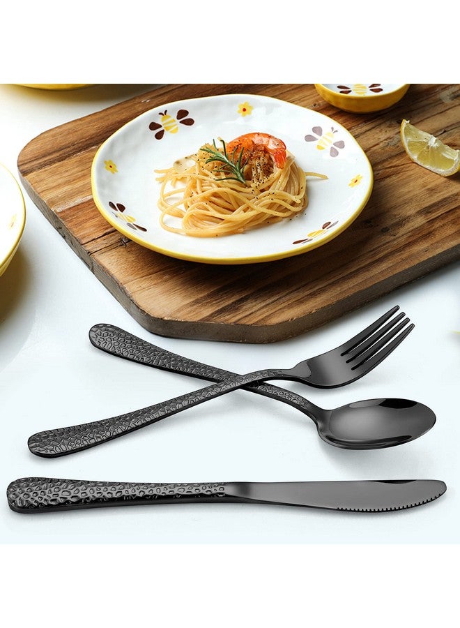 LIANYU 9-Piece Kids Black Silverware Set, Stainless Steel Toddler Utensils, Hammered Metal Flatware Cutlery Set Preschooler, Children Tableware Includes Knives Forks Spoons, Dishwasher Safe - Image 2