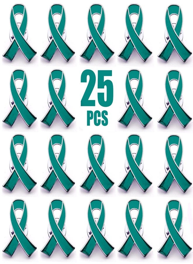 Alodidae 25pcs Teal Ribbon Awareness Lapel Pins Cervical Ovarian Cancer Awareness Products - Image 1