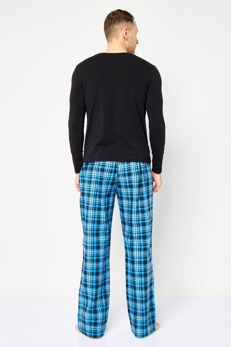 MOSCHINO Men 2 Pcs Embroidered Logo Long Sleeves Top And Plaid Pajama Set, Multicolor - Image 3