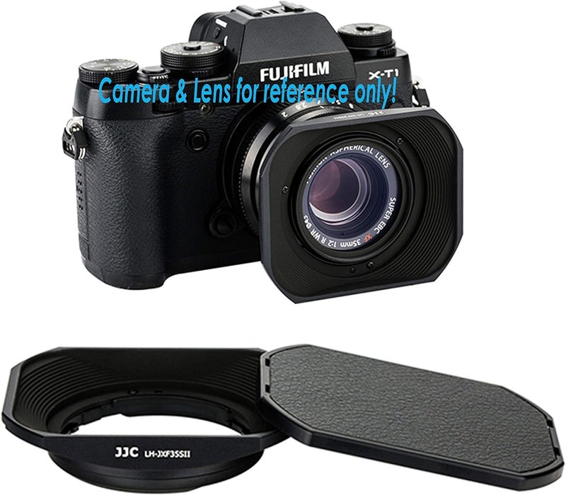 JJC JJC Dedicated Black Metal Square Bayonet Lens Hood for Fujinon XF35mmF2 R WR XF23mmF2 R WR Fuji 35mm F2 Hood 23mm F2 Lense Hood Slide in Front Cap Replaces Fujifilm LHXF352 LH XF35 2 Hood Shade  - Image 1