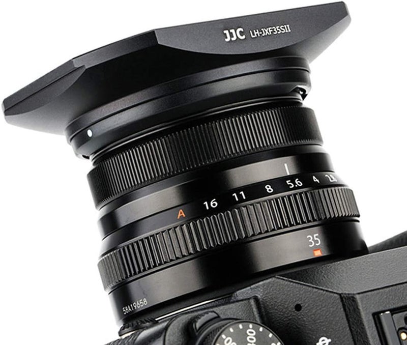 JJC JJC Dedicated Black Metal Square Bayonet Lens Hood for Fujinon XF35mmF2 R WR XF23mmF2 R WR Fuji 35mm F2 Hood 23mm F2 Lense Hood Slide in Front Cap Replaces Fujifilm LHXF352 LH XF35 2 Hood Shade  - Image 5