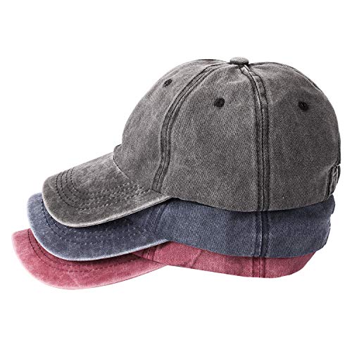 MEINICY 3 Pack Washed Plain Baseball Cap, Retro Adjustable Dad Hats Gift for Men/Women,Unstructured/Cotton - Image 1
