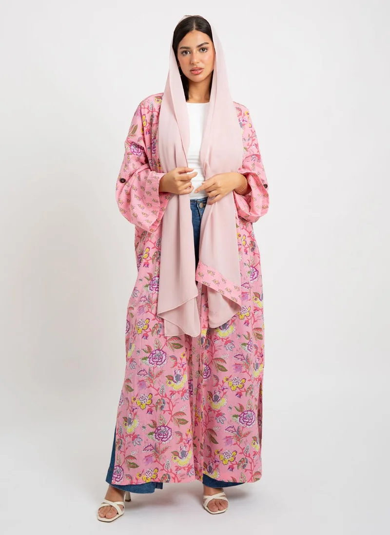 Kaafmeem Pink Pastel Garden Bohemian Abaya