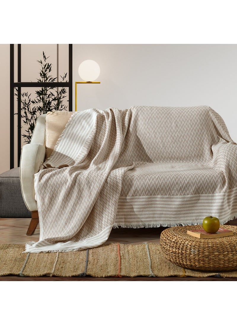 Vagonik - Zigzag Natural Linen Seat Cover | Sofa Throw Sofa Bed Cover - Image 1