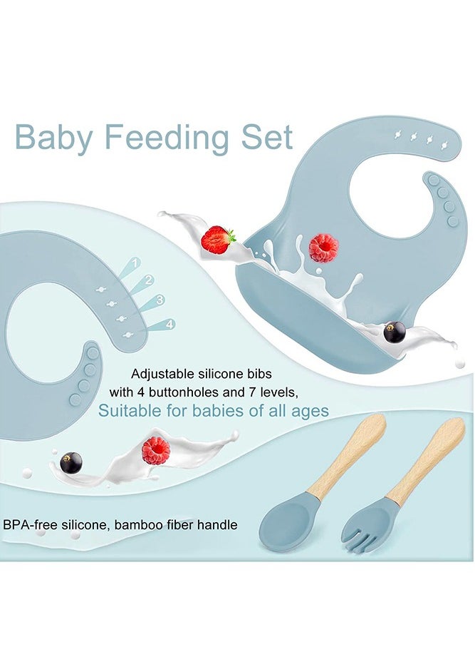 Bebiland 8-Piece Durable Baby Feeding Set, Dishwasher Safe BPA Free Led Weaning Supplies for Toddlers with SIlicone Bib, Sippy Cup, Forks, Spoons, Suction Bowl and Plate, Blue  - Image 2